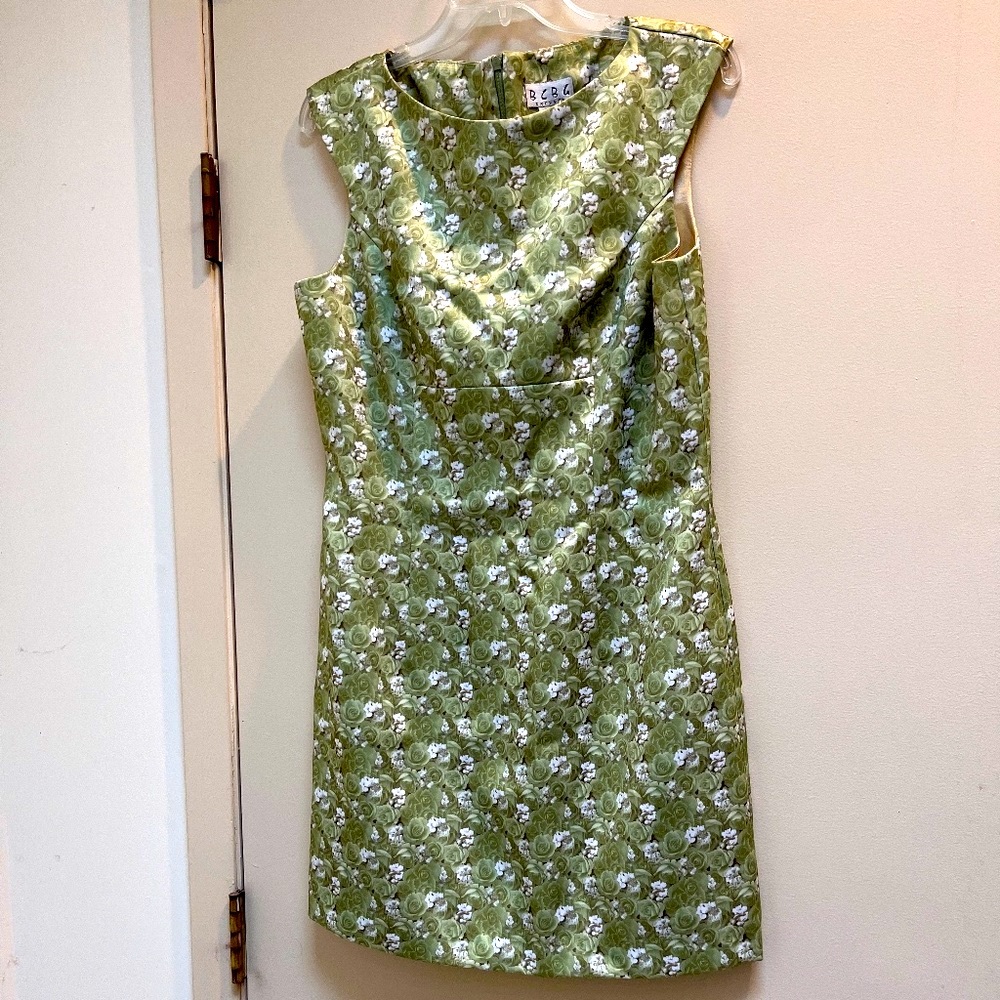 BCBG Max Azria Brand New w/Tags Satin Sage Green Floral Mini Dress Size 12
